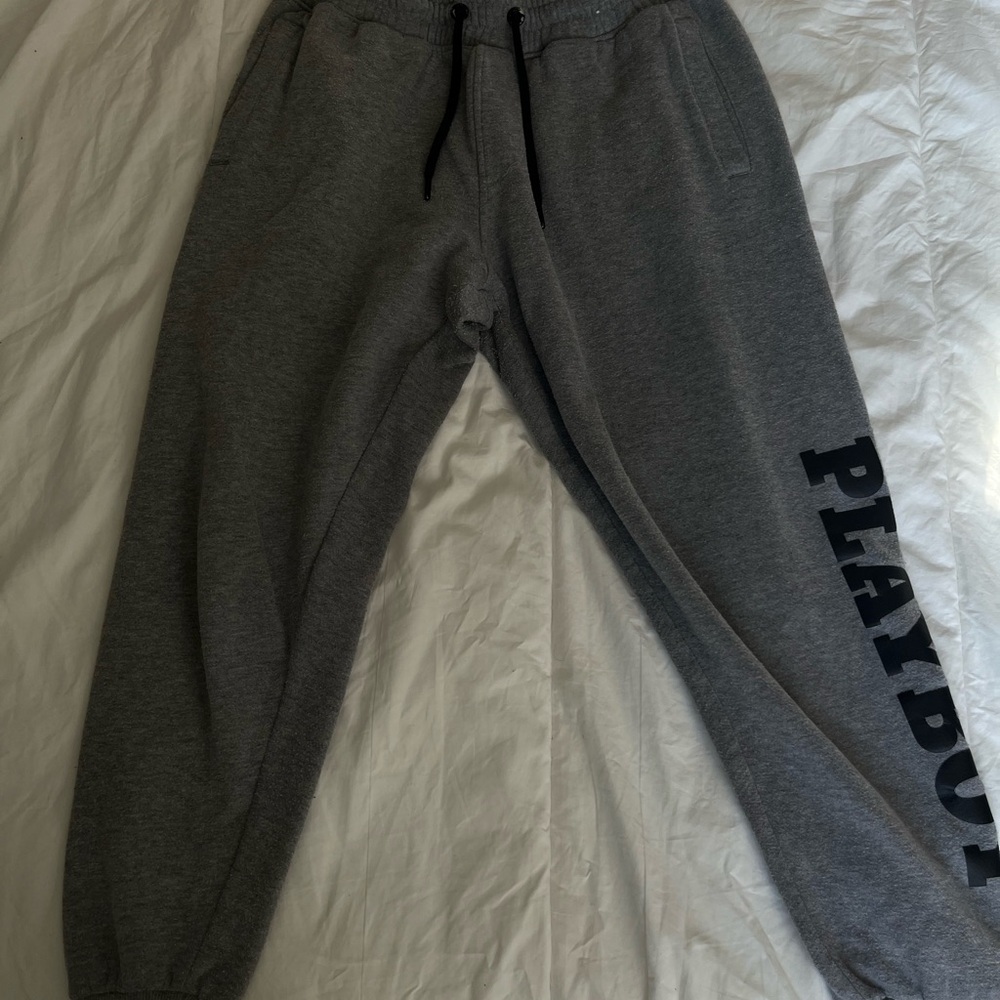 PLAYBOY Men’s Charcoal Gray Logo Joggers M